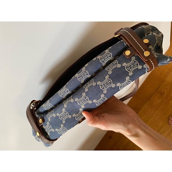 CELINE Paris Macadam Denim Signature Denim Flap Messenger Bag Y2K Shoulder - Picture 9 of 16